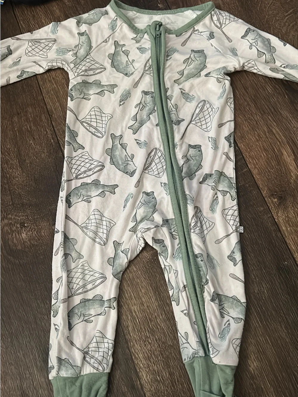 Caden Lane Green Fish-Print One-Piece Zipper Pajamas